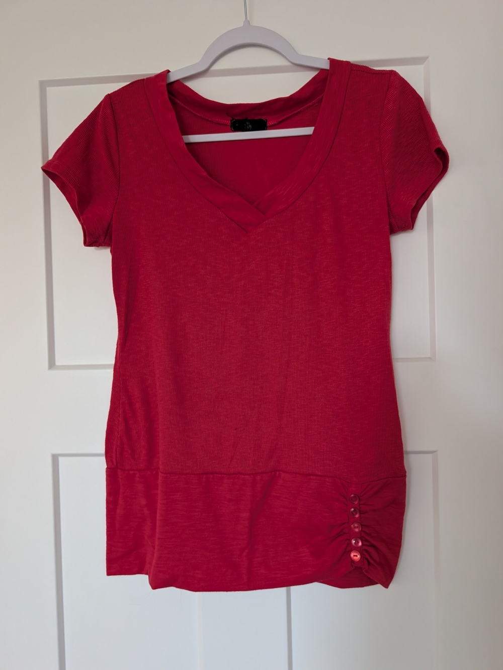 Women’s Y2K V-Neck Short Sleeve Top in Bright Pink Size XL